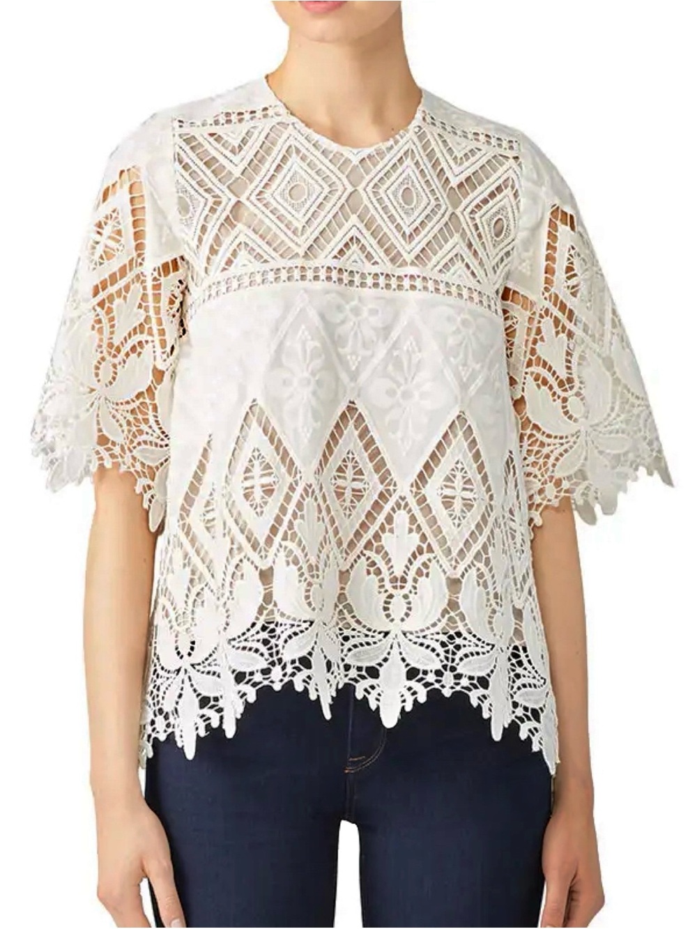 Hunter Bell Size 4 Fawn Lace Embroidered Ivory Crochet Short Sleeve Blouse Top